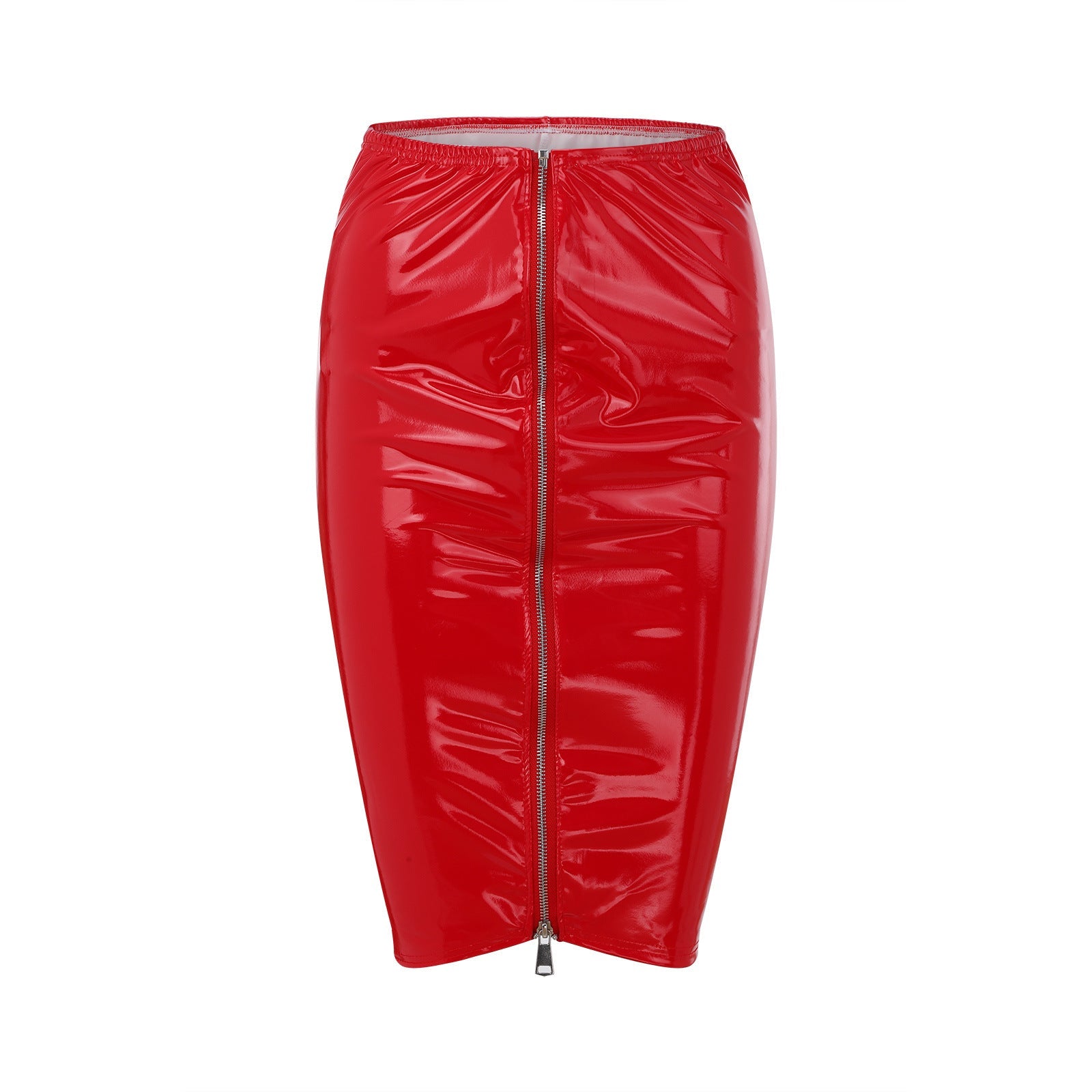 Glossy PU High Waist Midi Pencil Skirt