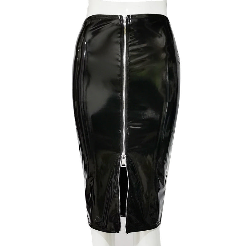 Glossy PU High Waist Midi Pencil Skirt