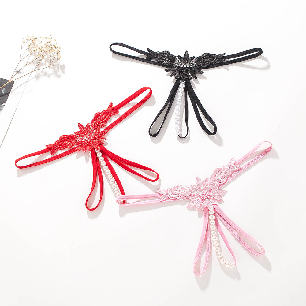 Pearl Play Embroidered Crotchless Thong(Buy 1, get 2 free)