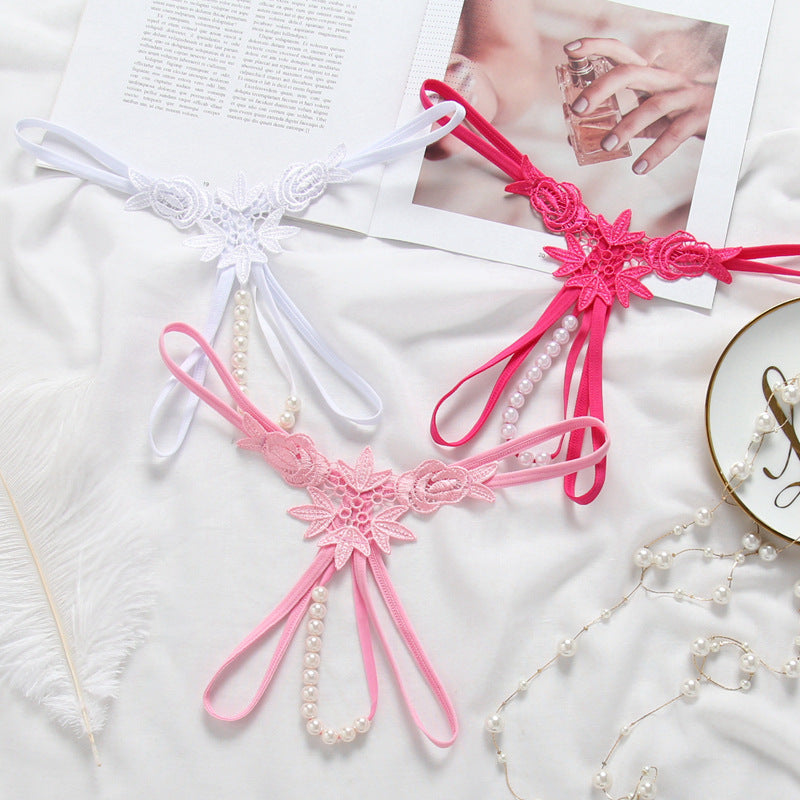 Pearl Play Embroidered Crotchless Thong(Buy 1, get 2 free)