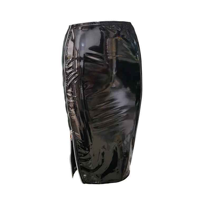 Glossy PU High Waist Midi Pencil Skirt