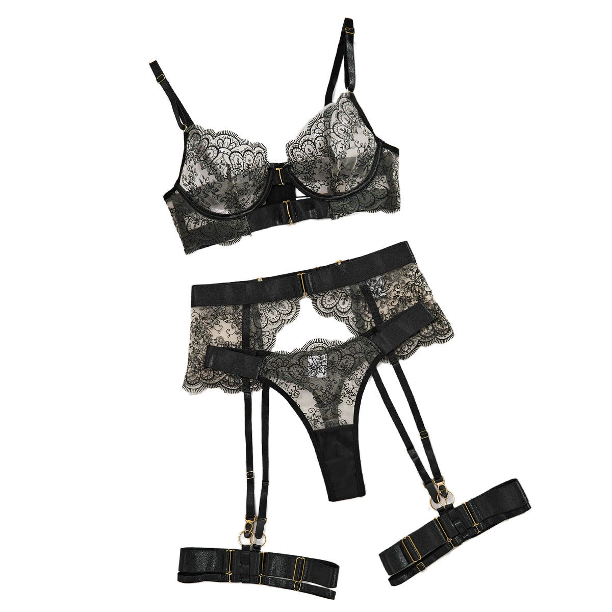 Luxury Embroidered Lace Harness Lingerie Set