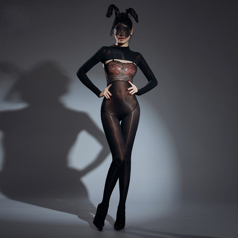 Gloss Veil Lace Halter Bodystocking