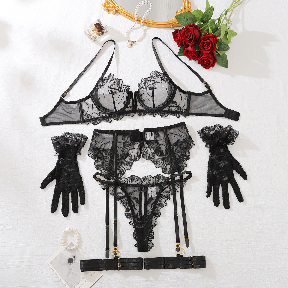 Sheer Lace Garter Lingerie Set