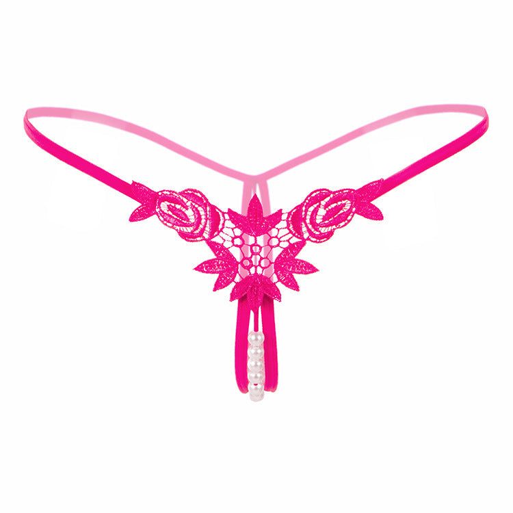 Pearl Play Embroidered Crotchless Thong(Buy 1, get 2 free)