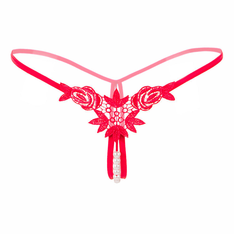 Pearl Play Embroidered Crotchless Thong(Buy 1, get 2 free)