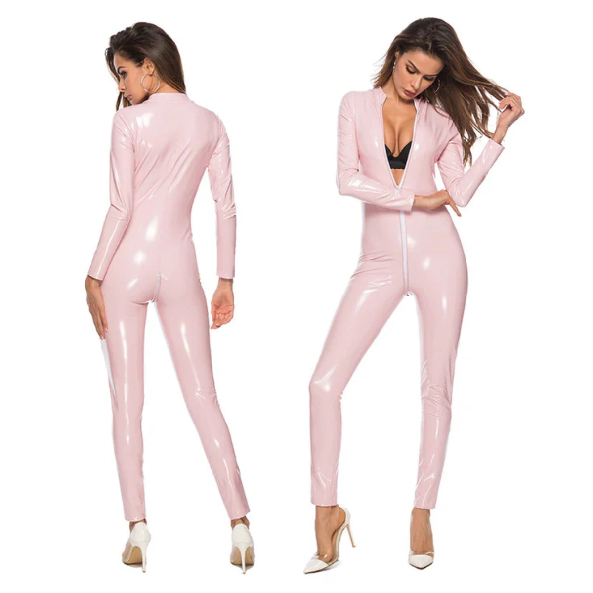 Bright leather jumpsuit PU patent leather suit