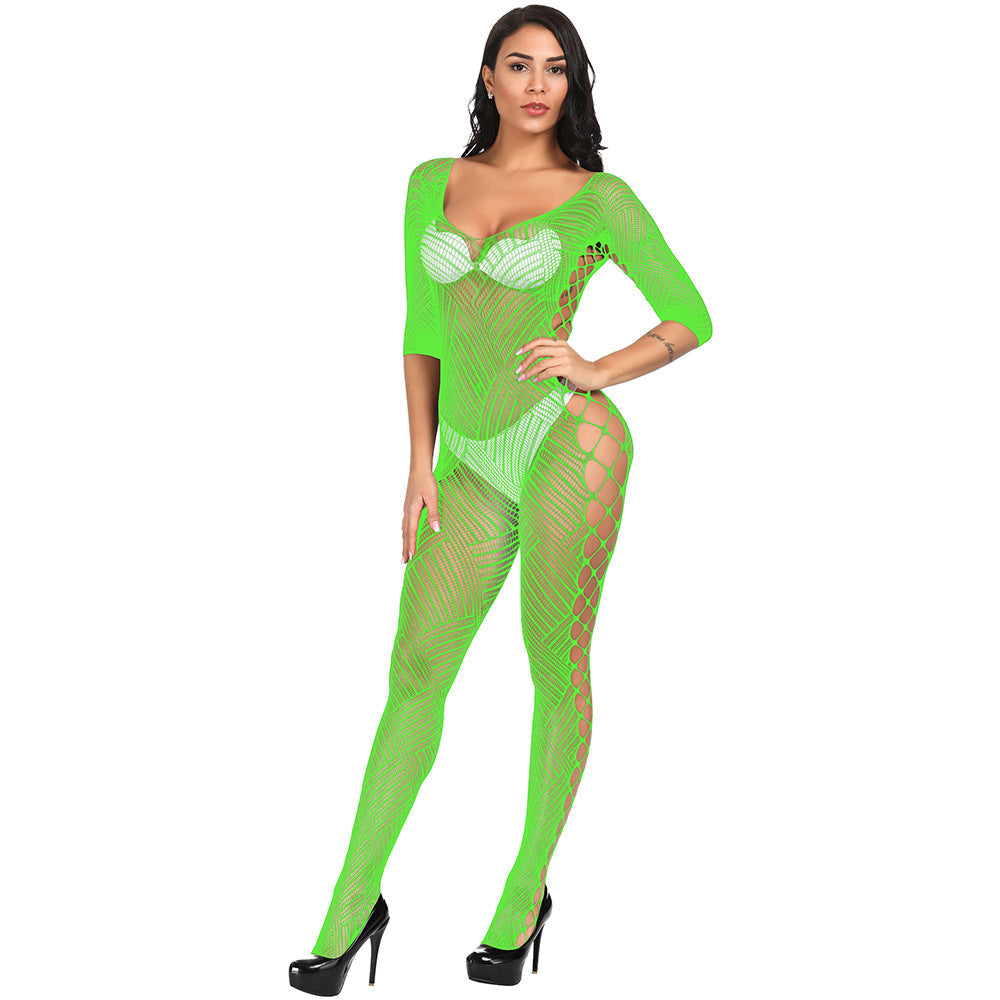 Open Crotch Jacquard Mesh Bodystocking