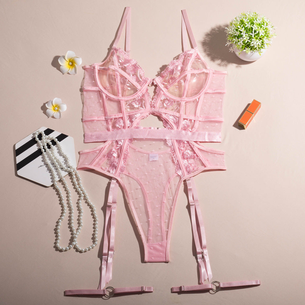 Lace-Embroidered Underwire Bodysuit