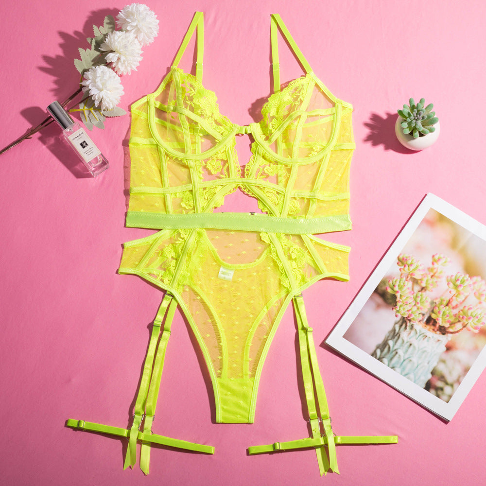 Lace-Embroidered Underwire Bodysuit