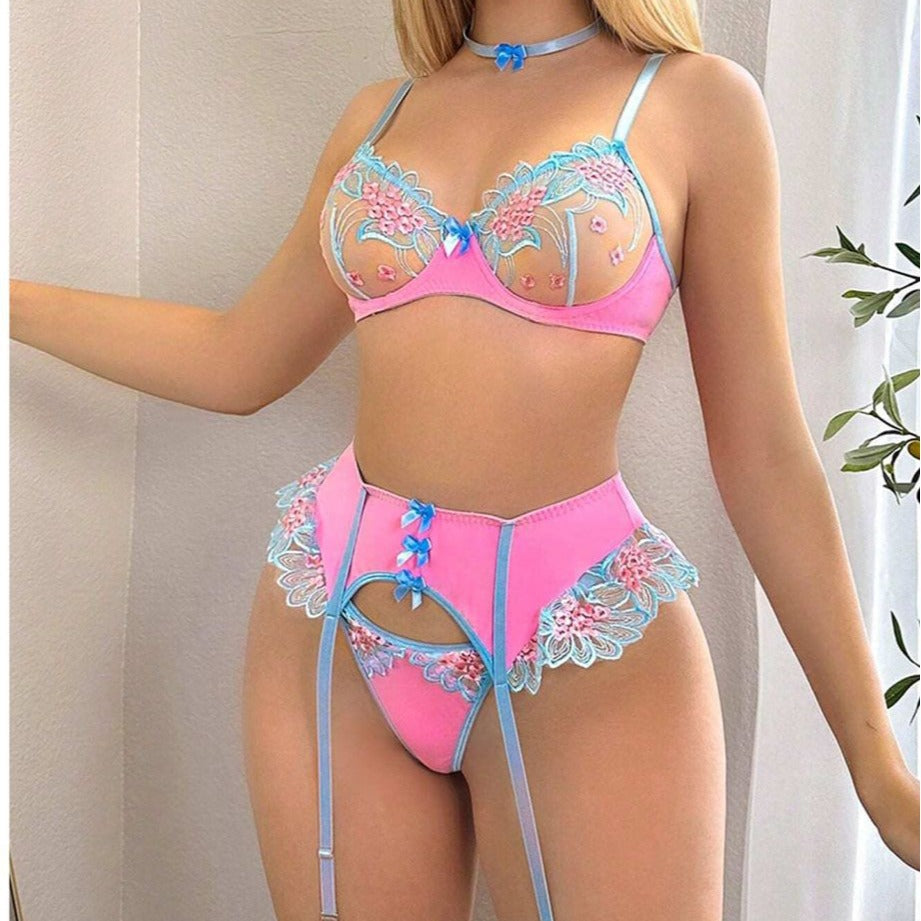 Floral Embroidery Lingerie Set