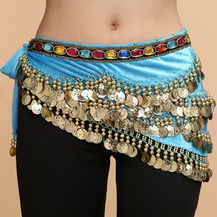 Belly Dance Waist Chain Sexy Three-Layer Chiffon Gold Coin Belt