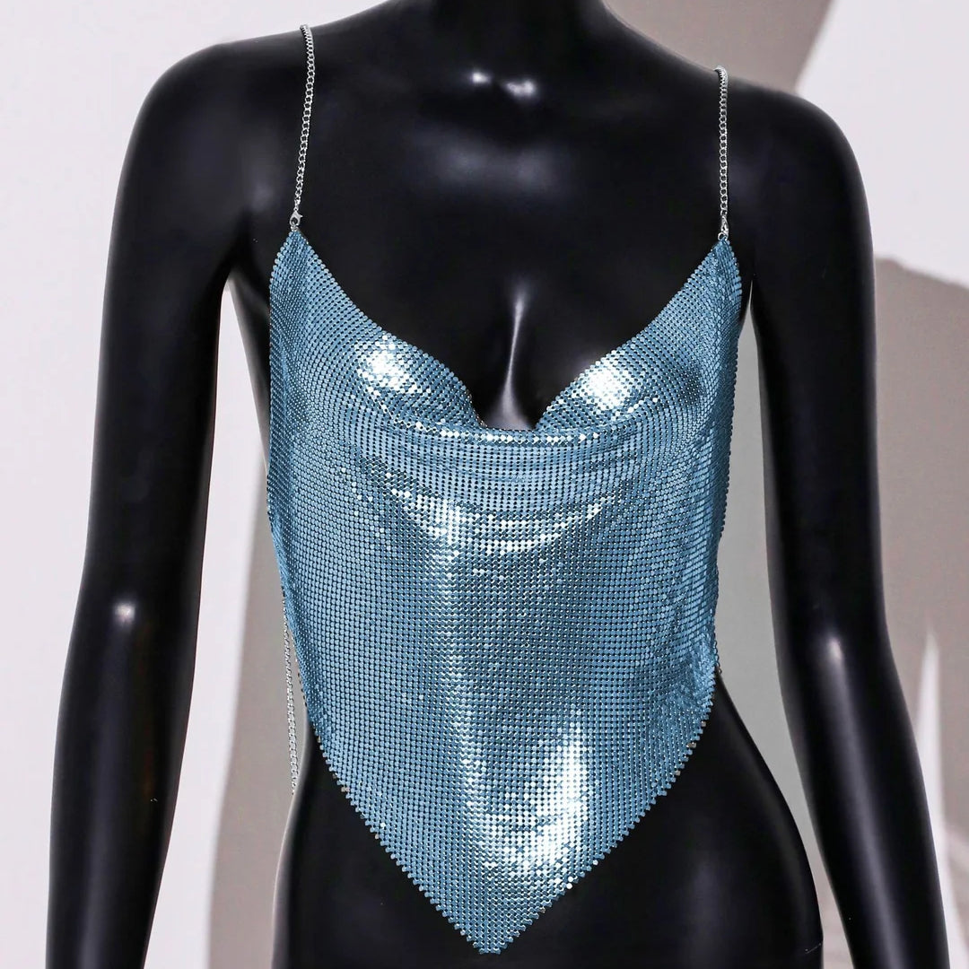 Metal Sequin Halter Crop Top