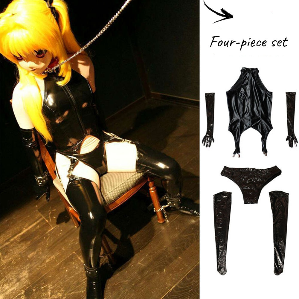Mirror latex spandex four-piece maid nightclub uniform