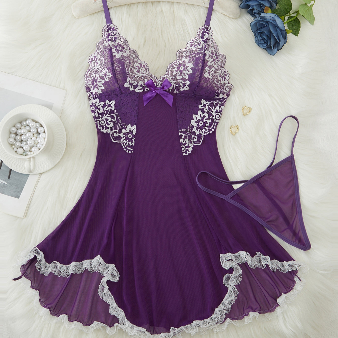 Lace Trim Seduction Nightdress Set