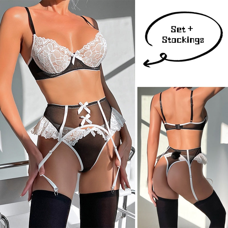 Sexy lace bra set with underwire maid outfit