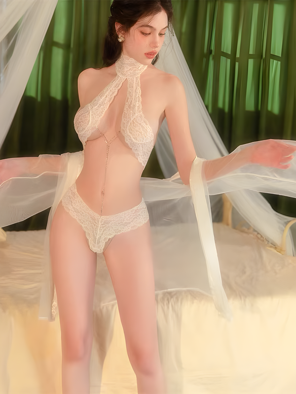 Ivory Seduction – Halter Lace Lingerie Set