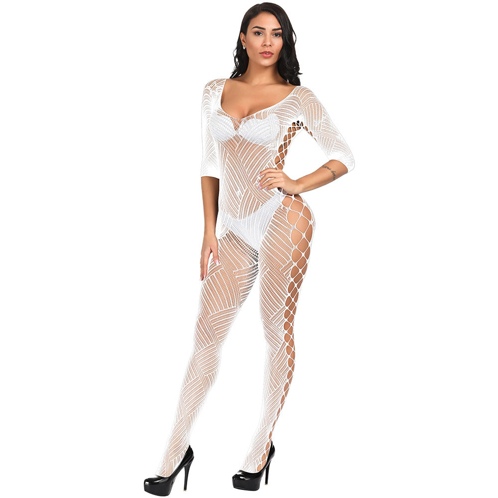 Open Crotch Jacquard Mesh Bodystocking