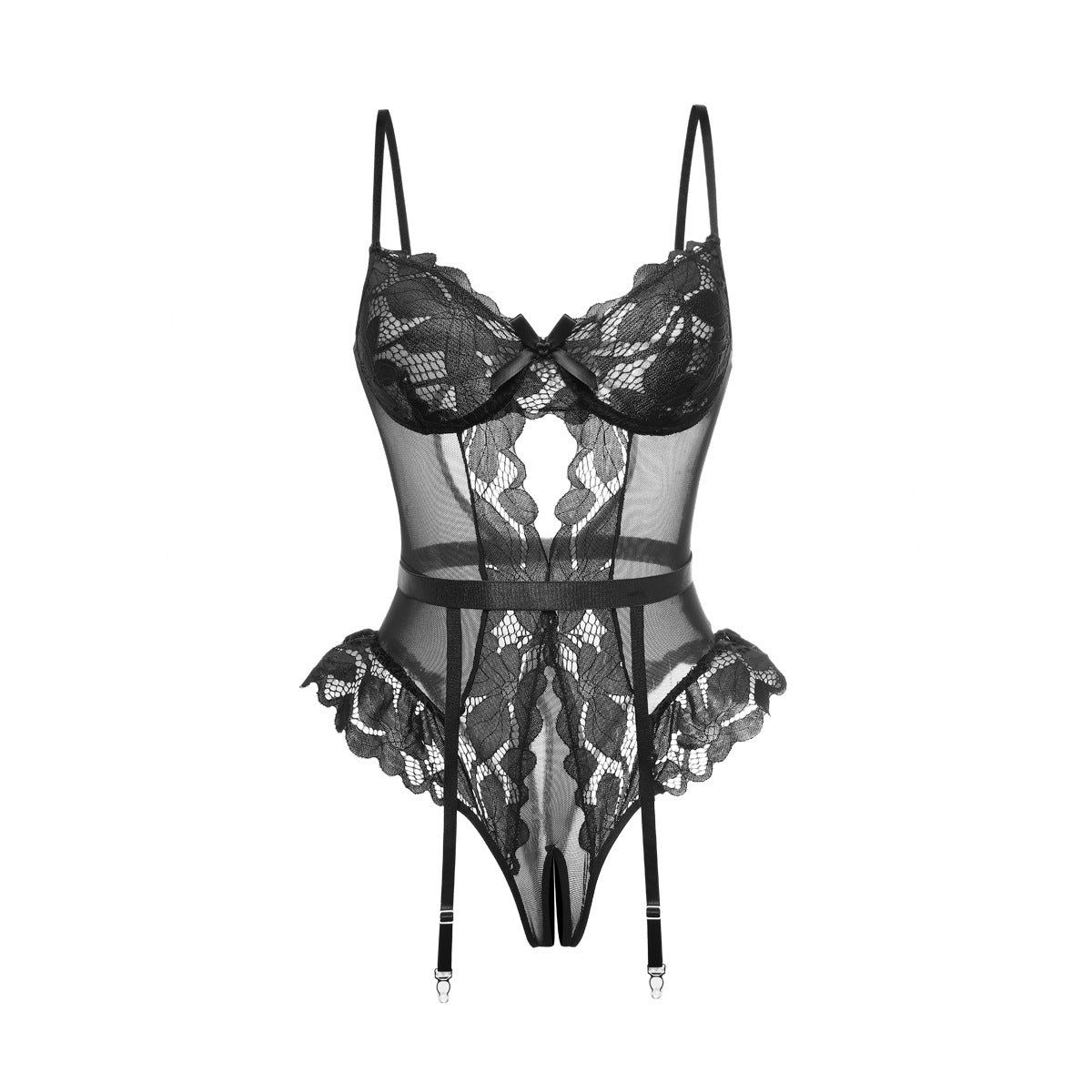 Lace Backless Sheer Bodysuit