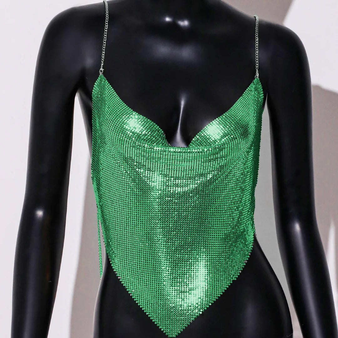 Metal Sequin Halter Crop Top