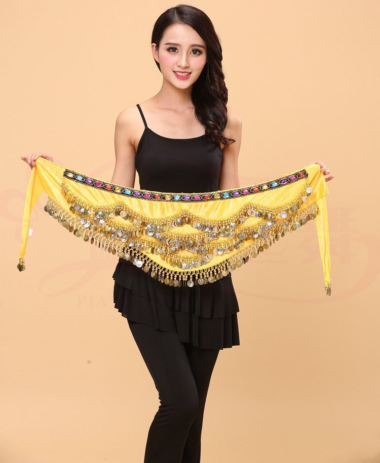 Belly Dance Waist Chain Sexy Three-Layer Chiffon Gold Coin Belt