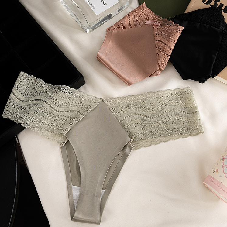 Satin Lace Seamless Thong(Buy 1, get 2 free)