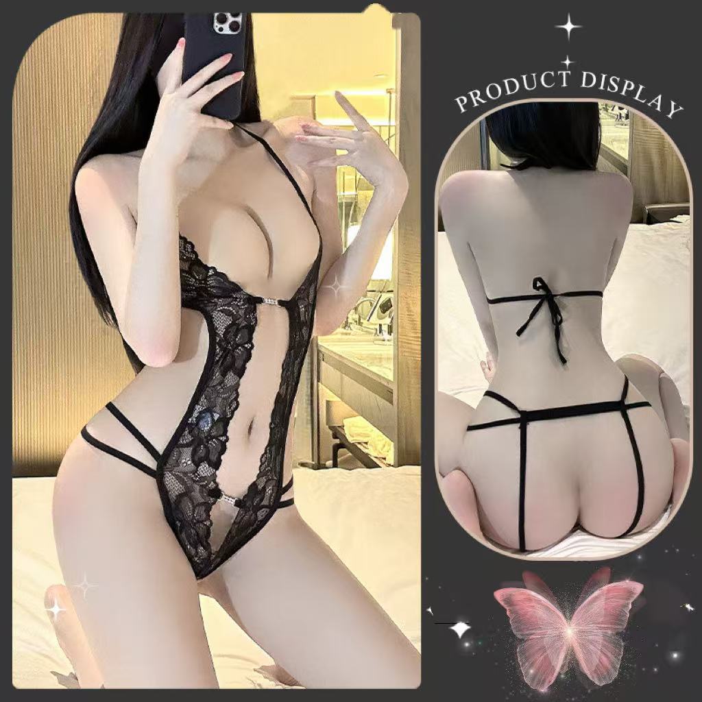Sexy hot lace backless desire open crotch jumpsuit
