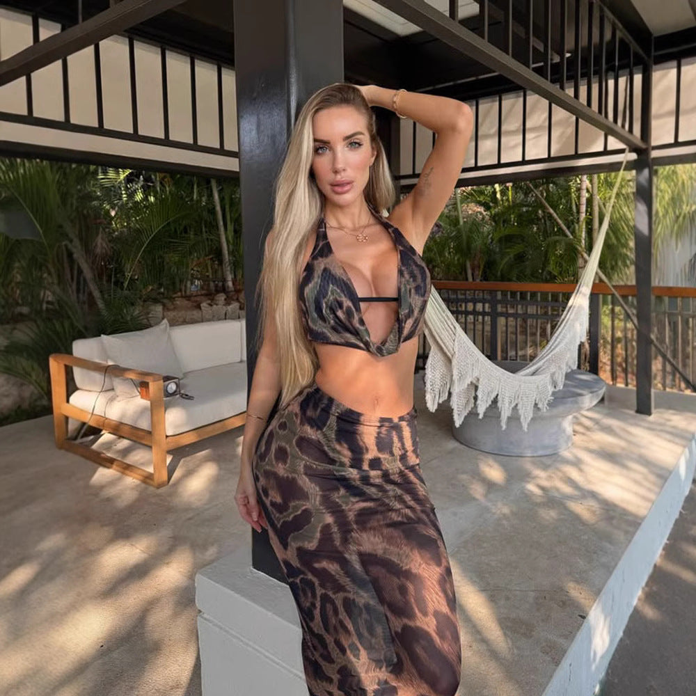Halter Back Printed Two Piece Maxi Set