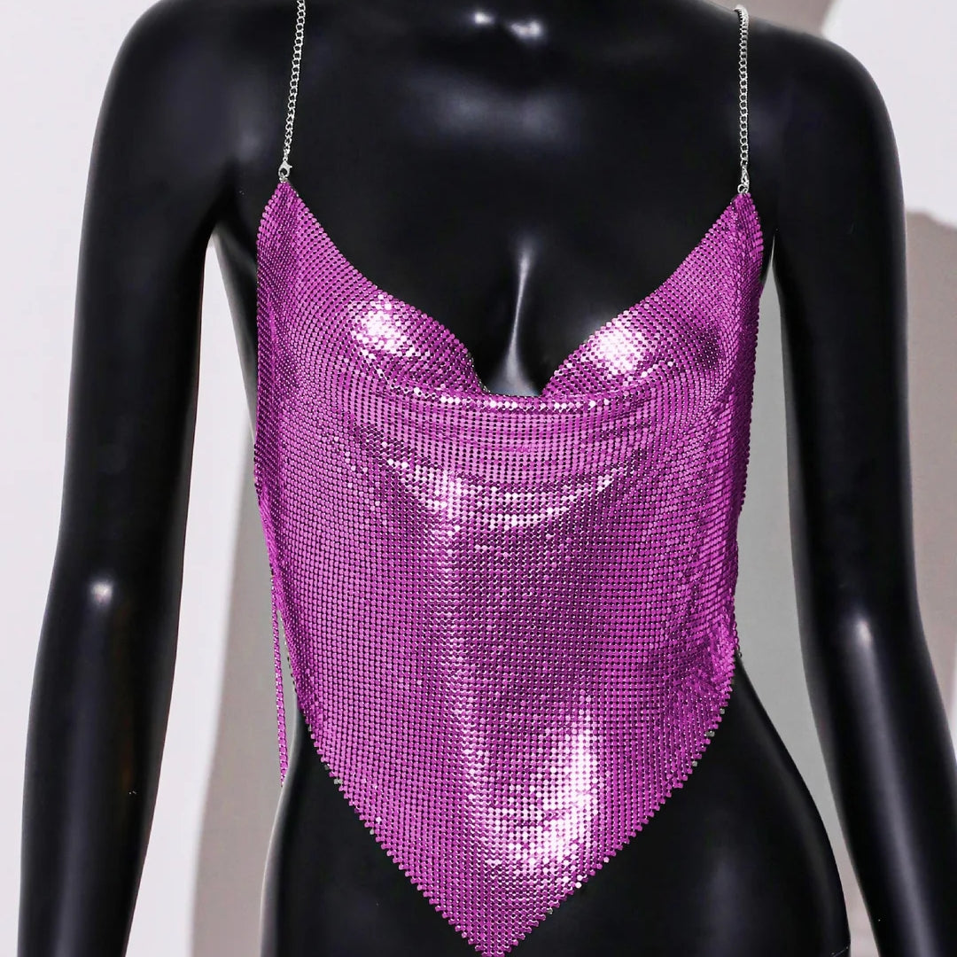 Metal Sequin Halter Crop Top