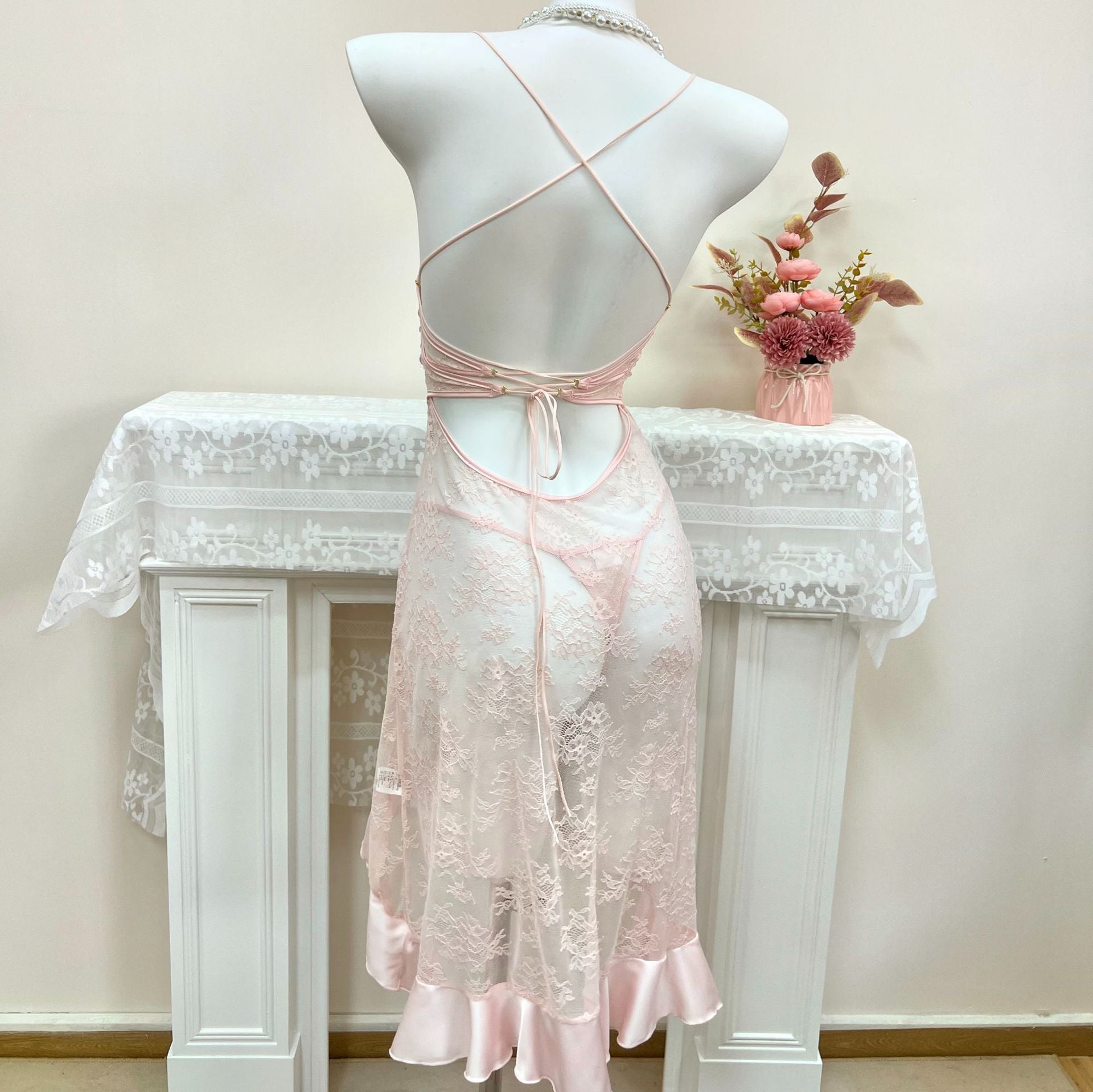 Luxe Lace Elegance Sheer Backless Nightdress