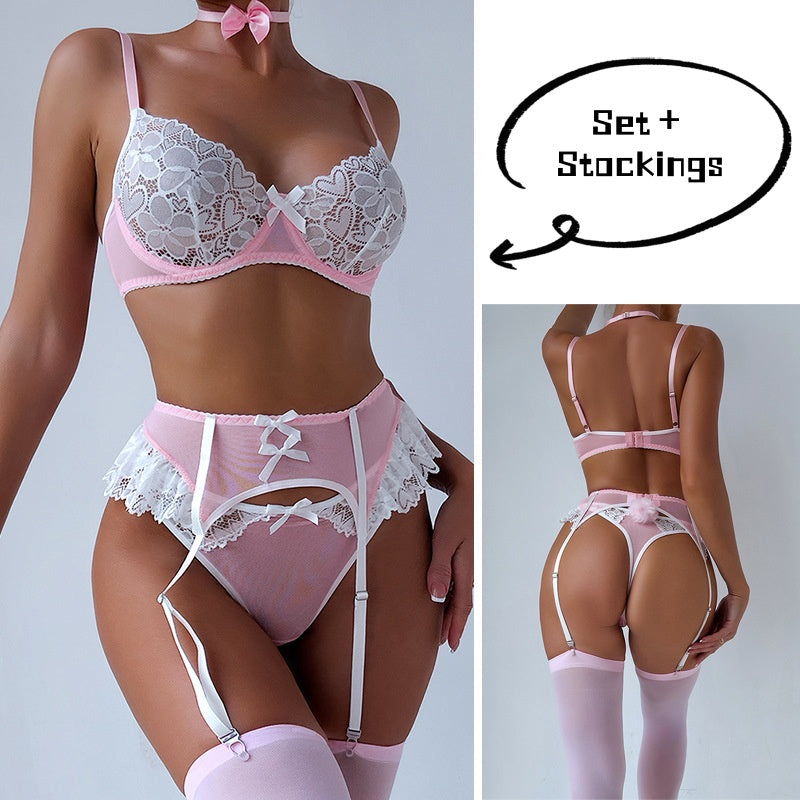 Sexy lace bra set with underwire maid outfit