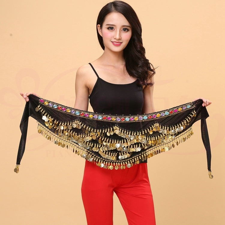Belly Dance Waist Chain Sexy Three-Layer Chiffon Gold Coin Belt