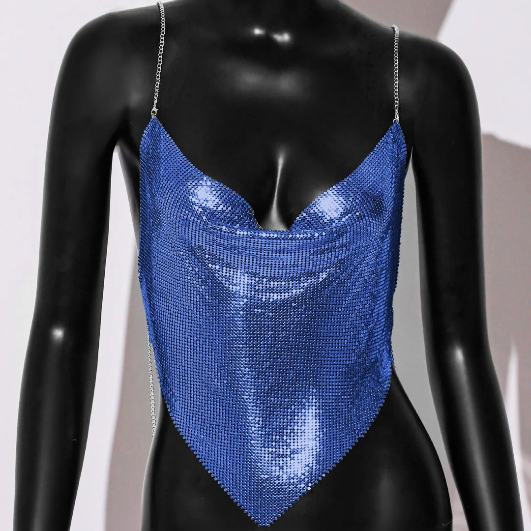 Metal Sequin Halter Crop Top