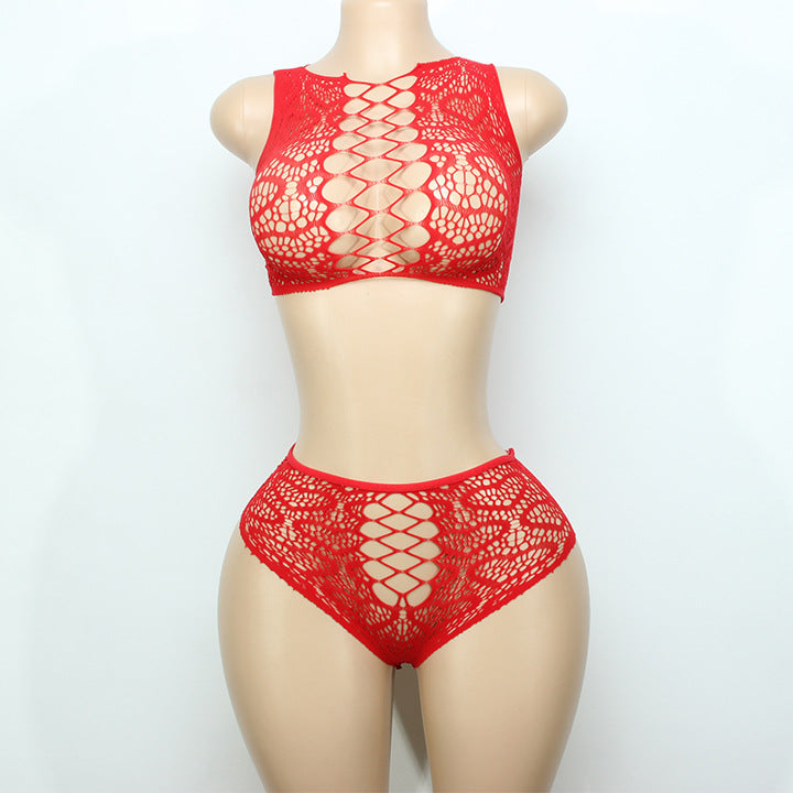 Lust Lace Fantasy Set – Cutout Halter Crop & High-Waist Briefs