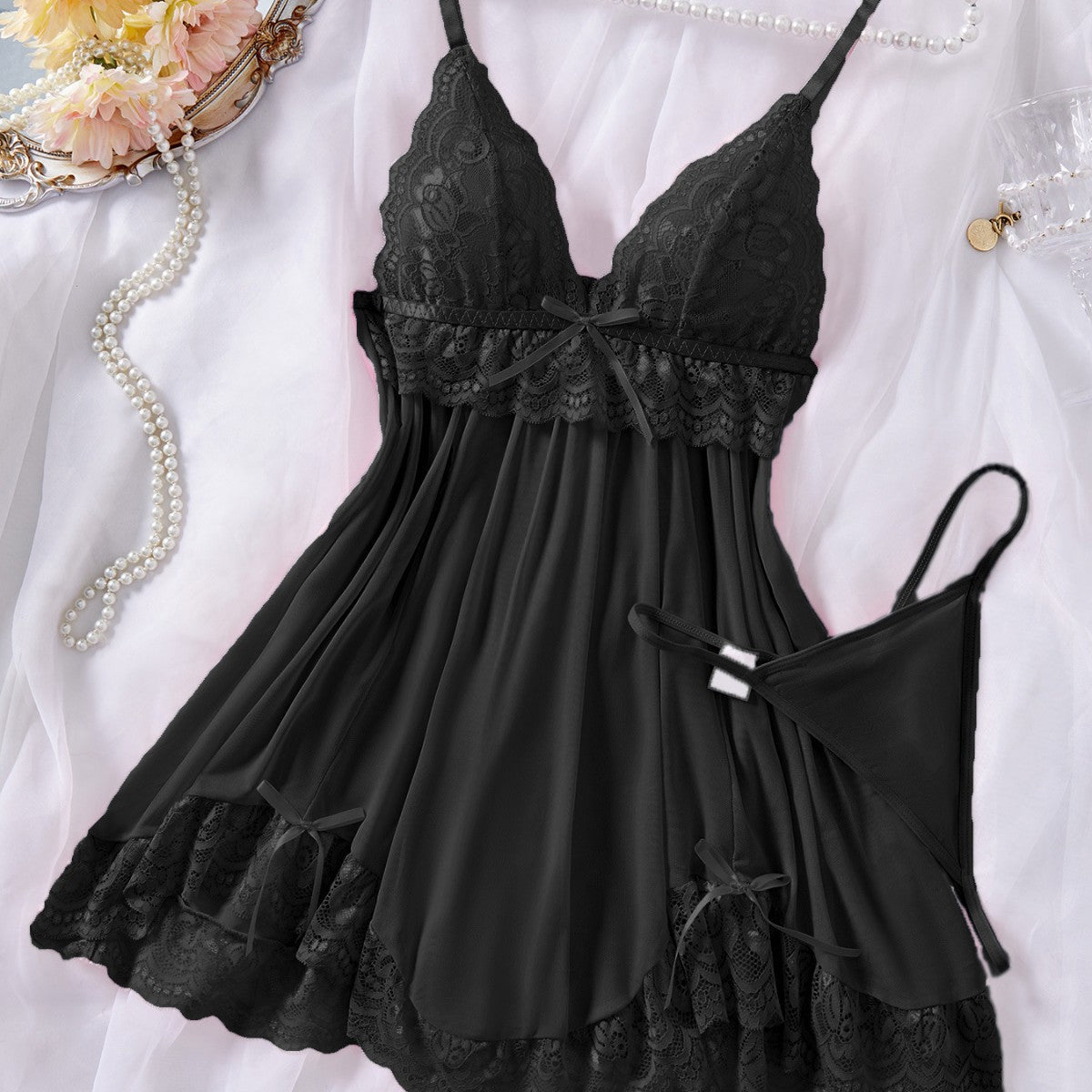 Lace Nightdress Two Piece Set