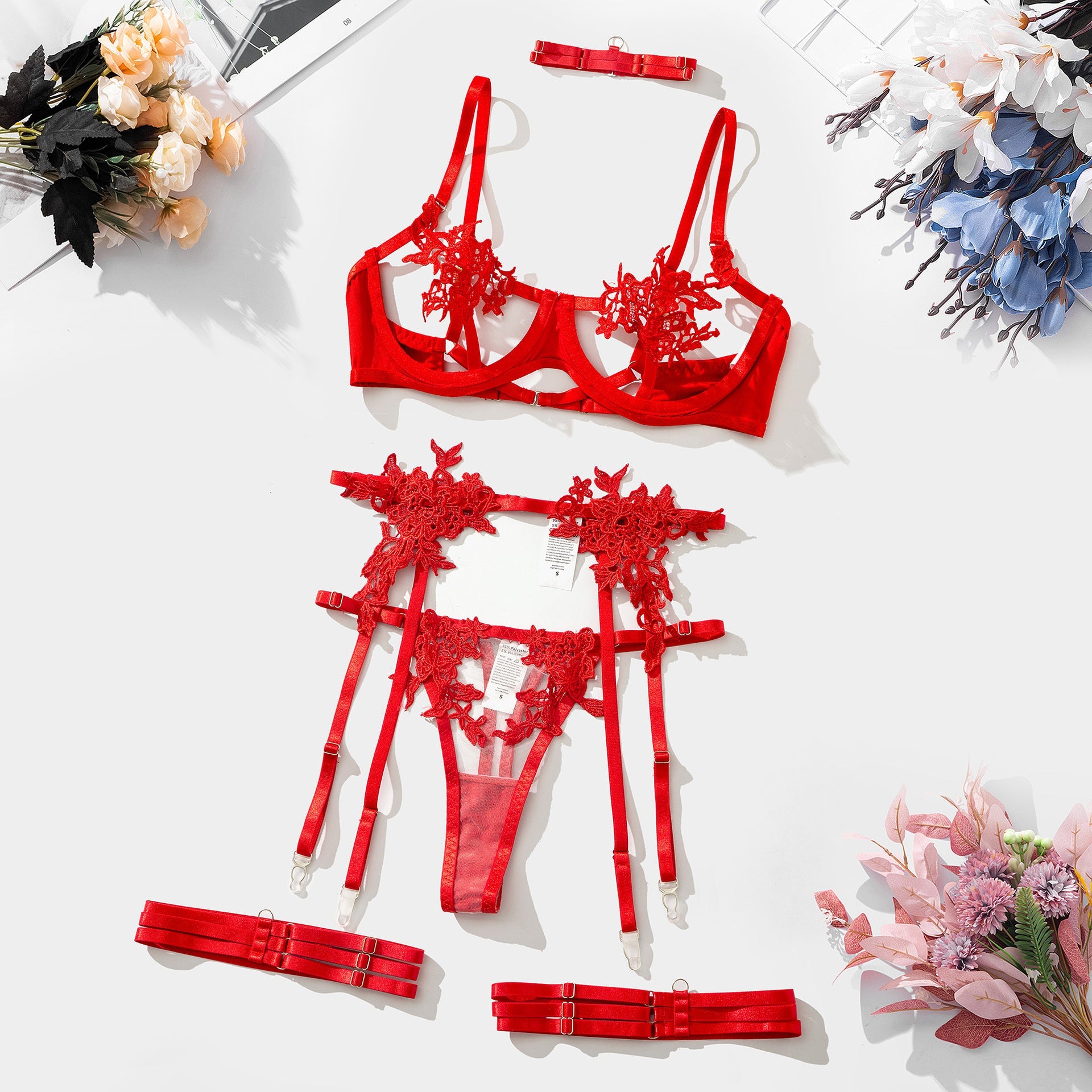 Floral Sheer Lace Harness Set