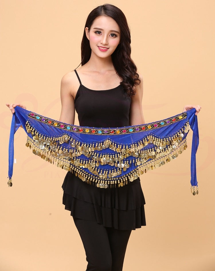 Belly Dance Waist Chain Sexy Three-Layer Chiffon Gold Coin Belt
