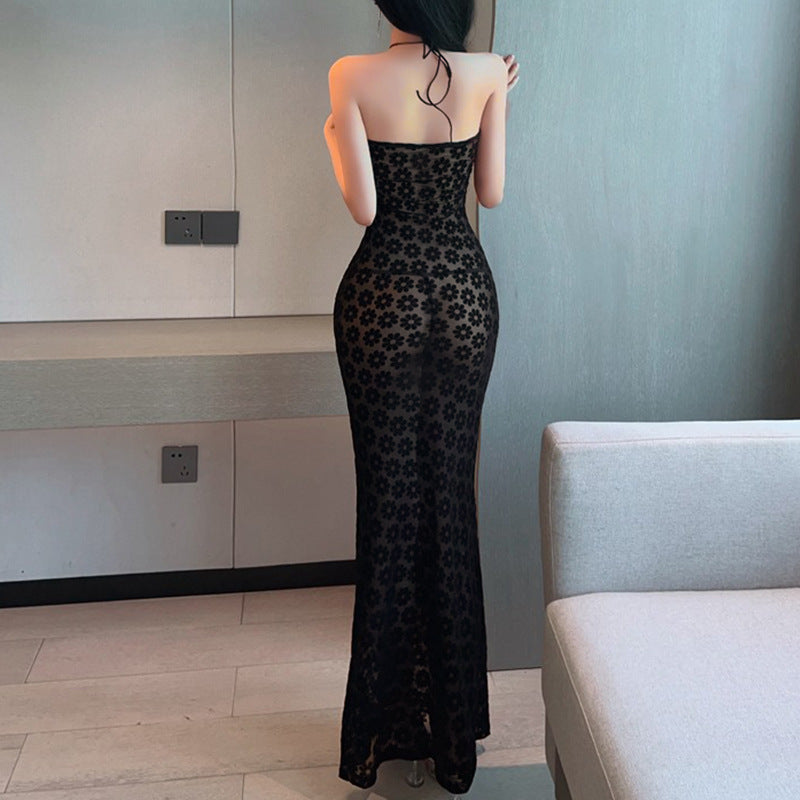 Lace Print Halter Bodycon Dress