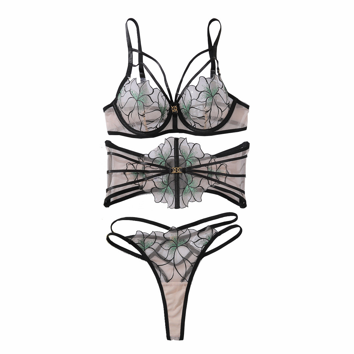 Sheer Jacquard Lace Lingerie Set