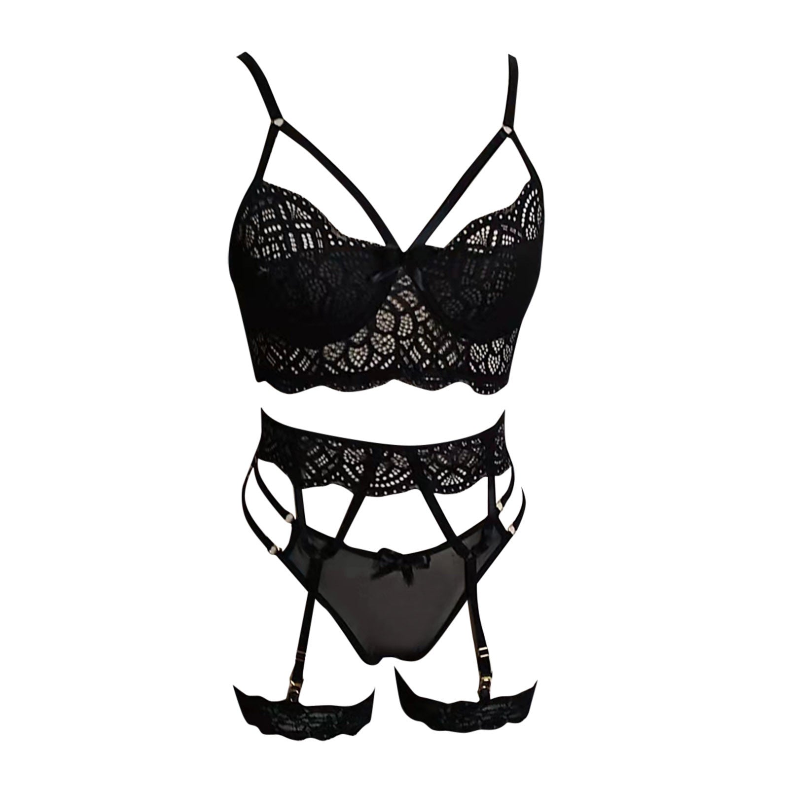 Lace Mesh Strappy Lingerie Set