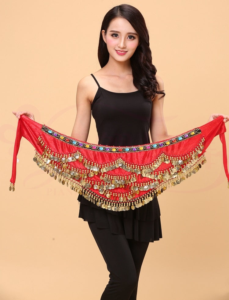 Belly Dance Waist Chain Sexy Three-Layer Chiffon Gold Coin Belt