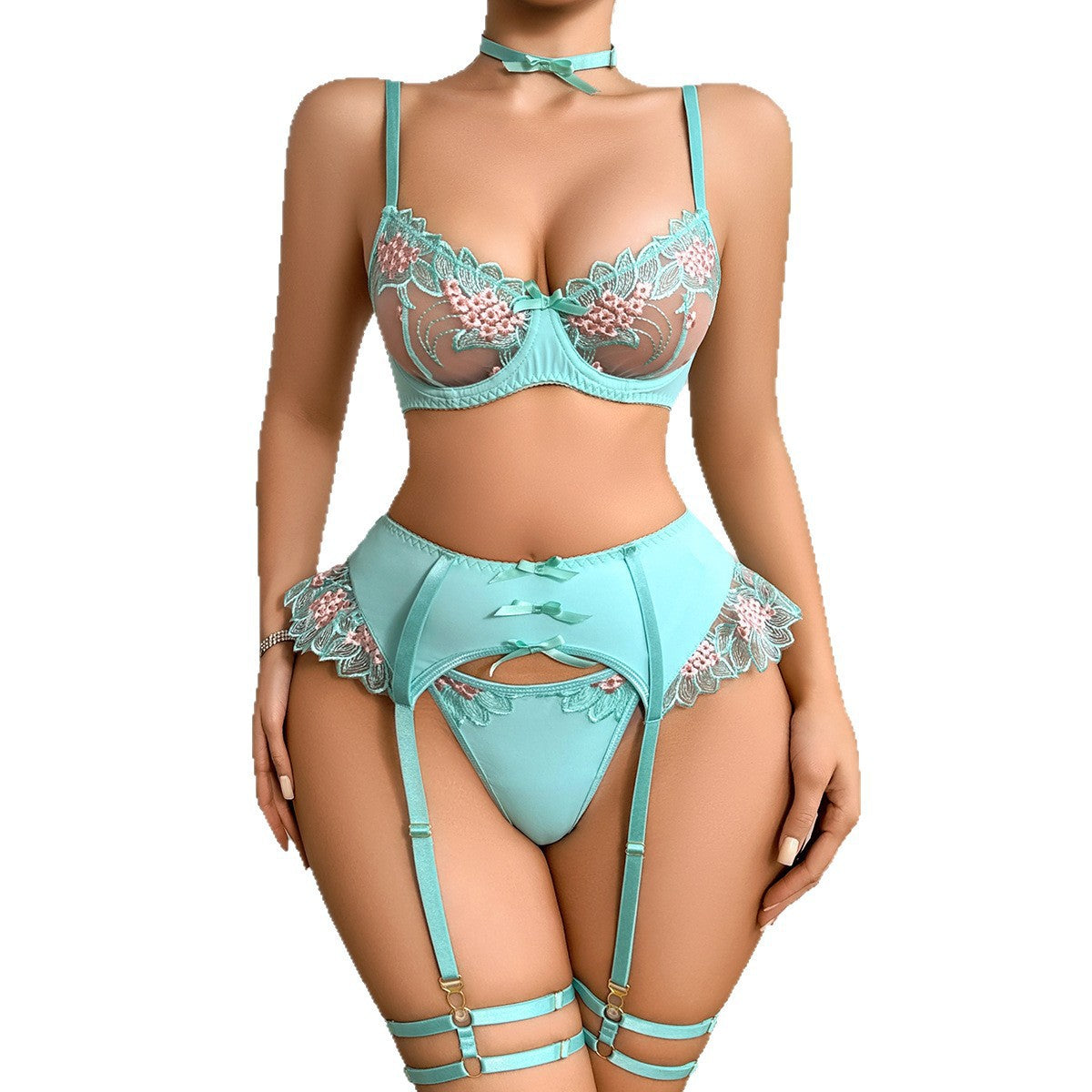 Floral Embroidery Lingerie Set