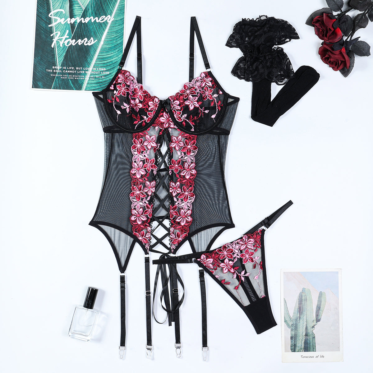 Floral Embroidered Strappy Lingerie Set✨