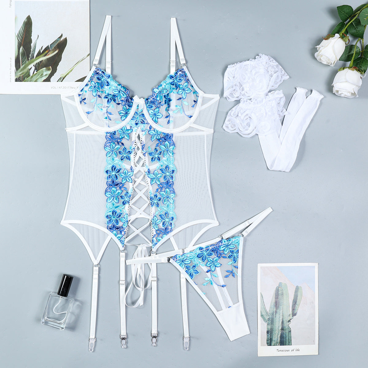 Floral Embroidered Strappy Lingerie Set✨