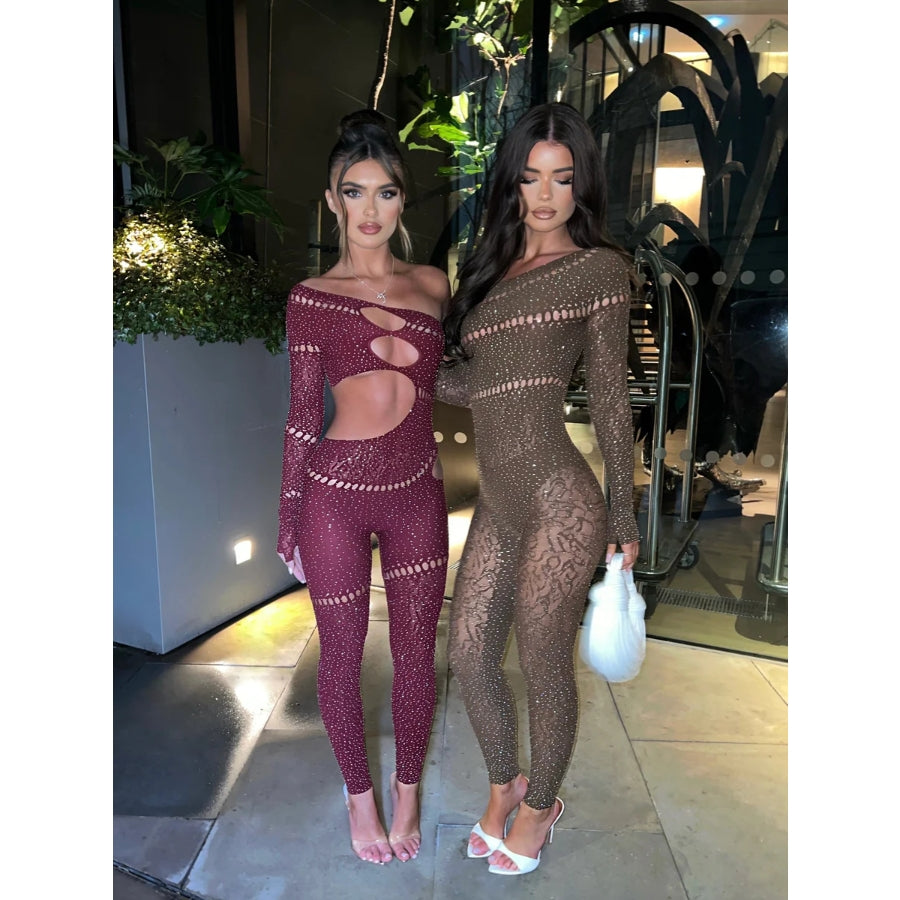 Glitter Cutout Rhinestone Bodystocking