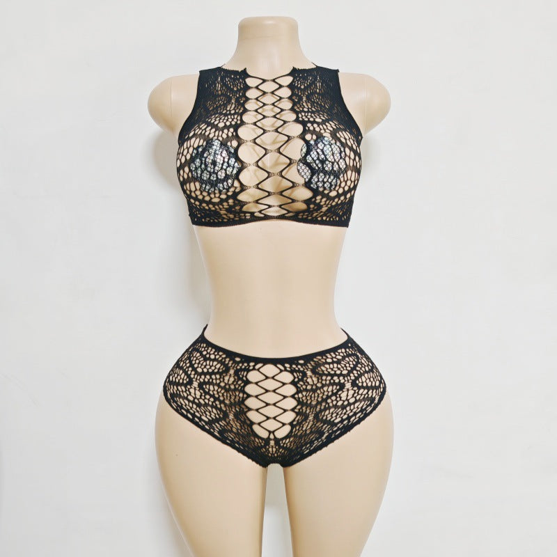 Lust Lace Fantasy Set – Cutout Halter Crop & High-Waist Briefs
