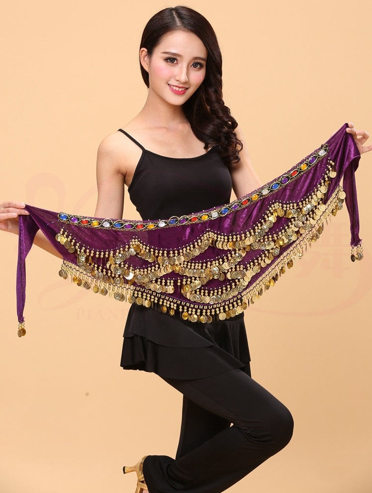 Belly Dance Waist Chain Sexy Three-Layer Chiffon Gold Coin Belt