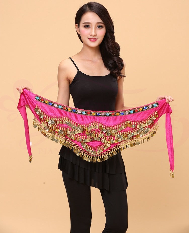 Belly Dance Waist Chain Sexy Three-Layer Chiffon Gold Coin Belt