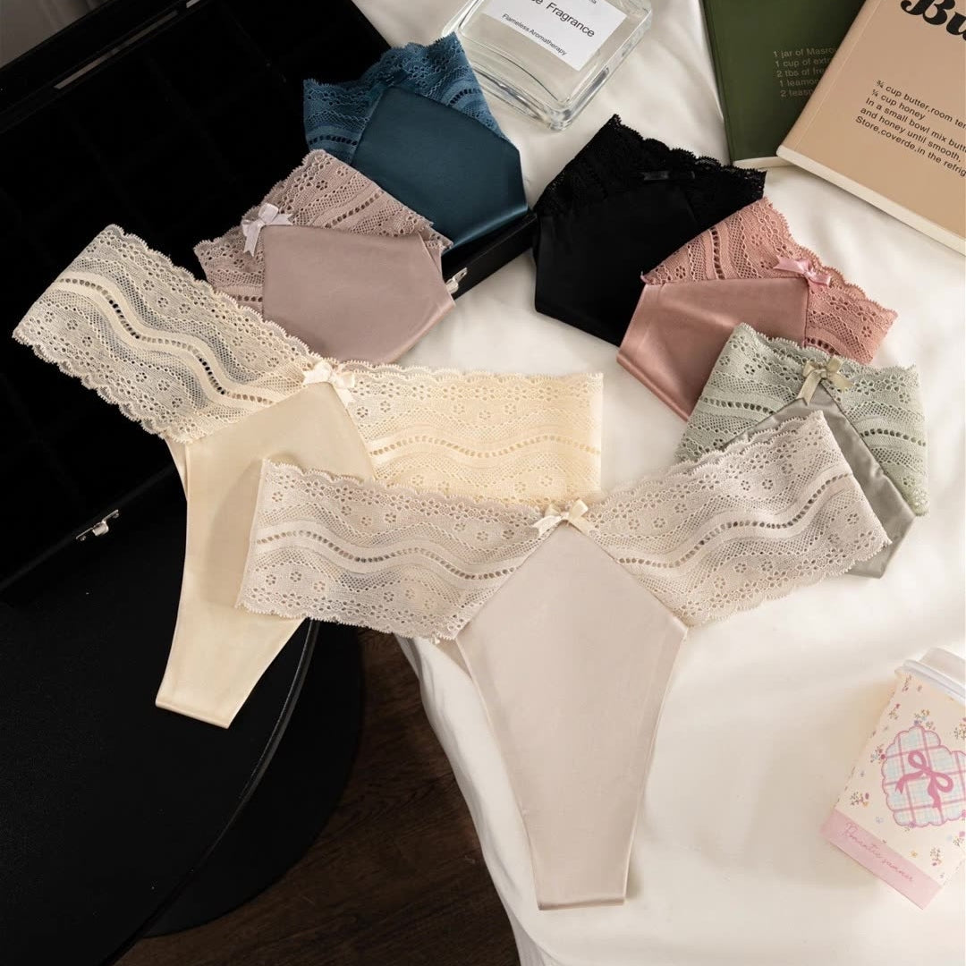 Satin Lace Seamless Thong(Buy 1, get 2 free)