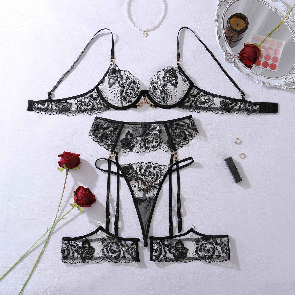 Floral Embroidered Push-Up Lingerie Set